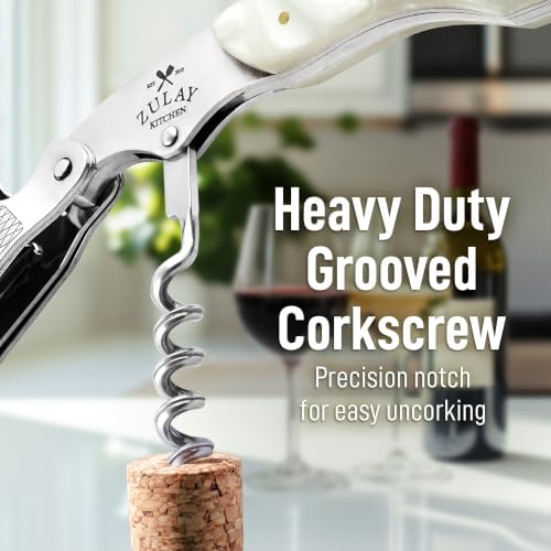 Zulay Kitchen Corkscrew Wine Opener - Premium 420 Stainless Steel & Resin Wine Bottle Opener - Double Hinged Opener with Foil Cutter & Cap Remover - Resin