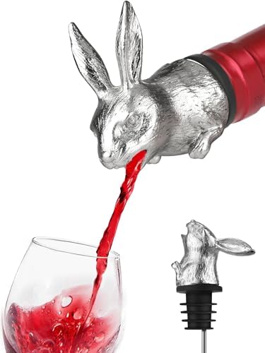 Bunny Rabbit Wine Bottle Pourer and Stopper, Metal Animal Liquor Pour Spout for Wine, Whiskey, Olive Oil, No-Drip Universal Fit Bar Accessory, Cute Bunny Gift for Easter, Housewarming, Party