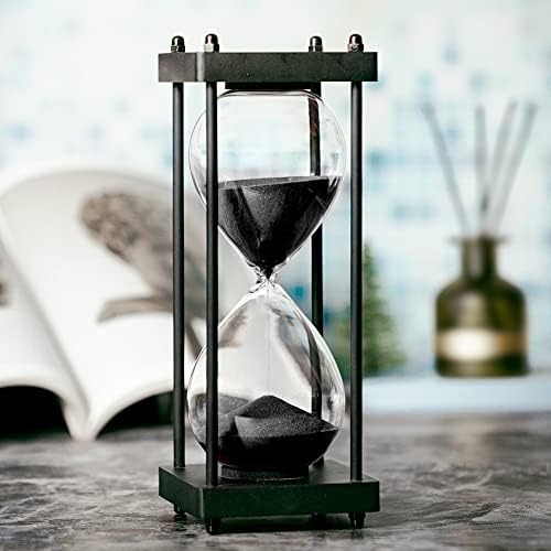 Hourglass Timer 60 Minute, Black Wooden Sand Timer, Black