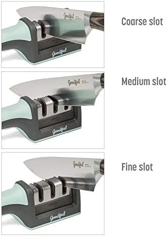 Goodful 3-Stage Knife Sharpener, Helps Repair, Restore and Polish Non-Serrated Blades Quickly, Safely & Easily, Sage