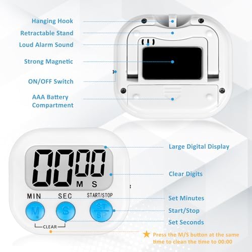 ZILLEEN Digital Kitchen Classroom Timers for Kids Cooking 12pcs Wht Grn Pk