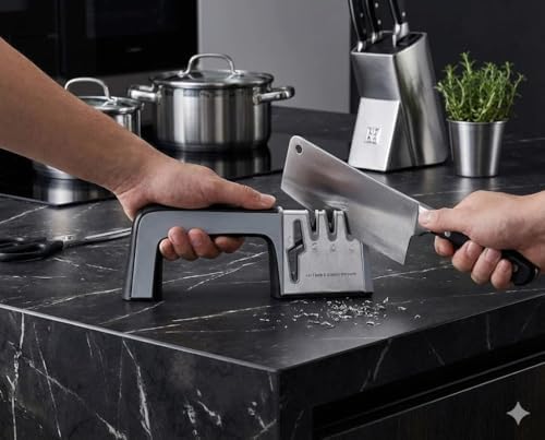 4-in-1 Knife Sharpener with Scissor Slot, Multi-Stage Manual Knife Sharpening Tool with Ergonomic Handle and Non-Slip Base for Kitchen Knives and Household Use (2026 Model)