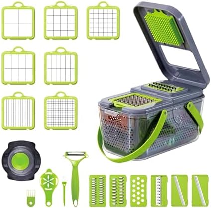 Vegetable Chopper -22 in 1 Pro Onion Chopper - Multifunctional Food Chopper With Egg Separator - Adjustable Vegetable Cutter With 13 Blades-Mandolin Slicer With Colander Basket and Container