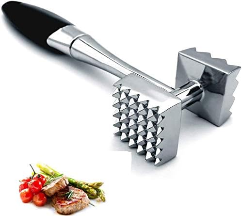 Meat Tenderizer Hammer, Double-Sided Mallet Tool Stainless Steel for Tenderizing Steak, Beef, Chicken, Pork With Rubber Comfort Grip Handle, 8.6 inches Meat Tenderizer Tool