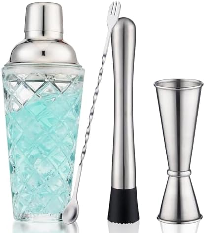 Cocktail Shaker Set with Jigger, Bar Spoon & Muddler