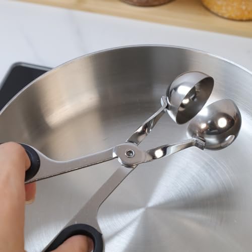 2Pcs Meatball Maker Tongs None-Stick Meatball Maker Stainless Steel Meat Ballers Scoop Ball Maker Ice Tongs for Meat, Cake Pop, Ice Cream Scoop, Fruit, Cookie Dough, Melon -Black & Red（M Size）