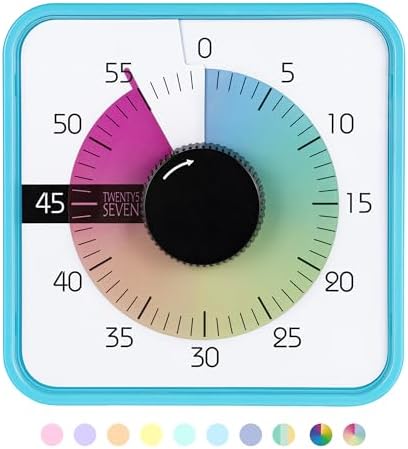 Visual Timer 7.5 inch; 60 Minute 1 Hour Countdown Timer for Kids Classroom Teaching Tool Home Office Meeting, Mechanical Countdown Clock for Exam Time Management Magnetic, Sky Blue with Colorful Disc