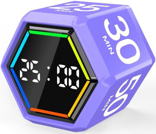Rotating Pomodoro Timer Cube 3/5/10/25/30/50 min with Colorful Visual Bar