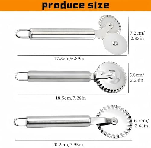 3 PCS Stainless Steel Pastry Wheel Cutter,Ravioli Cutter, Pizza Cutter Wheel, Fluted Pasta Crimping Wheel Dough Crimper Pie Crust Cutter,Ergonomic handle, Easy to use and clean