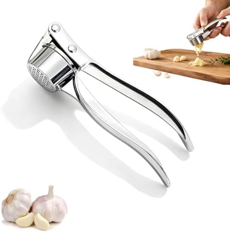 Heavy Duty Manual Garlic Press, Alloy Garlic Ginger Crusher, Easy-Squeeze Garlic Mincer with Ergonomic Handle, Easy Squeeze Kitchen Essential (Small)