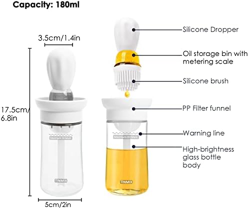 Oil Dispenser with Brush - Glass Olive Oil Dispenser Bottle with Silicone Basting Brush for Kitchen Cooking Vinegar Frying Baking, T-OB21S, Black