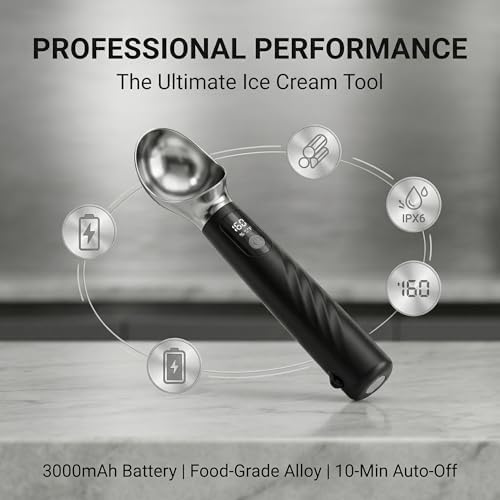 Heated Ice Cream Scoop, Rechargeable Electric Scooper USB-C Gelato(Black)