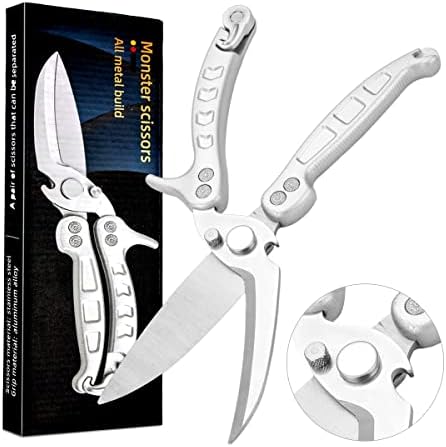 Jasni Heavy Duty Kitchen Shears, Spring Loaded Poultry Shears Stainless Steel Chef Scissors for Bone, Chicken, Poultry, Fish, Food, Meat,Spring-loaded Full Steel Handle