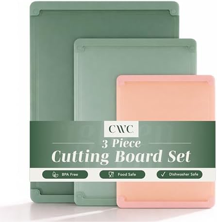 COOK WITH COLOR Extra Large Cutting Board Set, Jumbo-Sized Boards with Rubber Border for Enhanced Cooking Experience, 3-Piece, Dark Sage/Pink