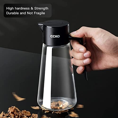 CCKO Glass Olive Oil Dispenser Bottle 19oz Olive Oil Bottle for Kitchen, Auto Flip Drip Free Cooking Oil Dispenser for Soy Sauce, Syrup, Vinegar, Salad Dressing Container (White)