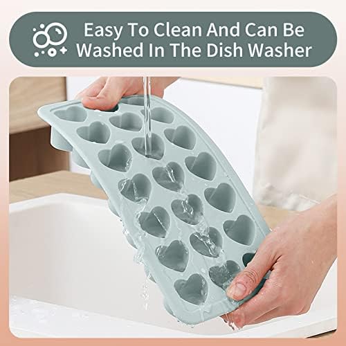 Heart Shape Ice Cube Tray, 21 Holes Silicone Ice Cube Mold with Removable Lid Flexible for Whiskey Cocktail Chocolate (Gray)