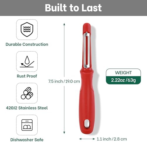 Beneno Swivel Vegetable Peeler, Premium Smooth Peeling Potato Peeler, Red