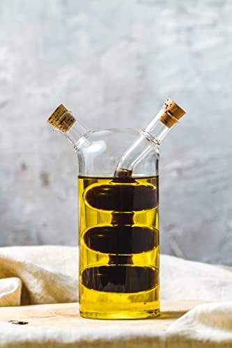 KitchenCraft World of Flavours Oil and Vinegar Dispenser Glass, 2 in 1 Oil and Vinegar Bottle, Cruet Bottle with Cork Stoppers, Cascade Design, 1 + 3 ml