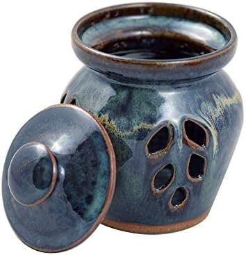 American Made Stoneware Pottery Garlic Keeper Jar in Midnight Blue