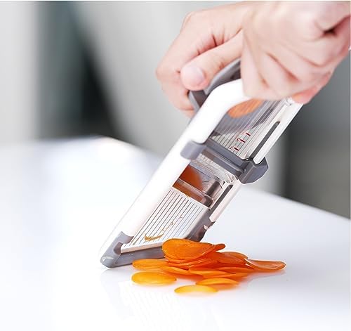 ZKIRON Mandoline Slicer Safety Set – Multi Handheld Mandoline Slicer with 2 Safety Hand Guards – Adjustable Blades, Secure Grip & Enhanced Protection for Fast Meal Prep (Gray)