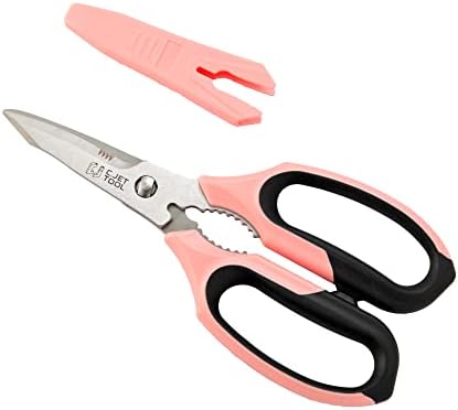 C.JET TOOL 8" Heavy Duty Scissors, Utility Scissors All Purpose for Cardboard, Plastic, Carpet, Rope, Leather. Sharp Stainless Steel Blades, Non‑Slip Handle, Kitchen Shears for Food, Meat & Poultry