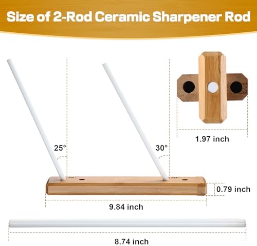 Feekoon 9.8" Ceramic Crock Knife Sharpener, 2-Rod Turn Box for Kitchen
