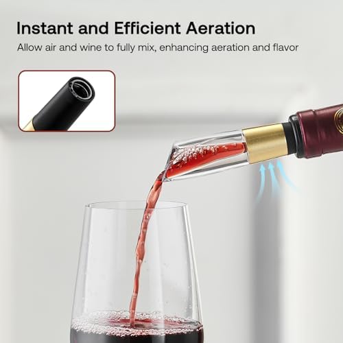 Elegant Wine Aerator Pourer Spout by ELMWAY - Clear Wine Air Aerator Enhances Flavor, Aroma & Finish, No Spill Design, Wine Accessory Gift for Wine Lovers - Gold