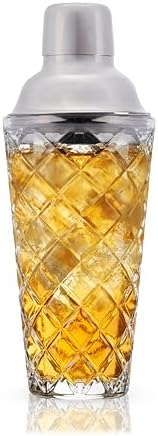True Reserve Glass Cobbler Shaker, Elegant Cocktail Shaker for Margarita, Whiskey Sour, Espresso Martini, Mixed Drinks, Cold Brew Cocktails, Home Bar Tools, Gifts for Men, 14 oz