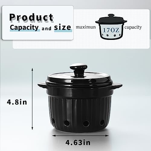 Garlic Keeper with Lid, Ceramic Garlic Saver Container for Countertop, Kitchen Decor (Black)