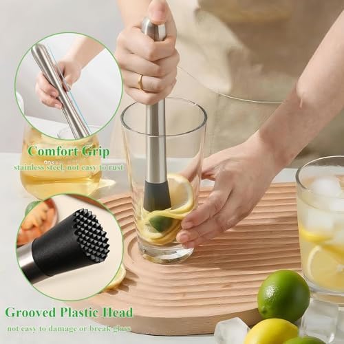 6Pcs Muddler for Cocktail Set with Muddler Cocktail Spoon Jigger Ice Scoop