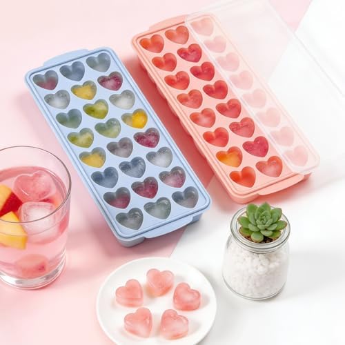 Heart Ice Cube Molds with Lid 2 Pcs Mini Heart Ice Cubes Tray for Whiskey