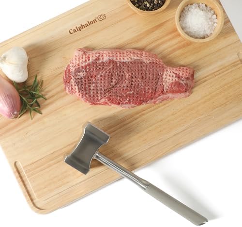 Calphalon Stainless Steel Meat Tenderizer, Dual-Sided Meat Mallet with Ergonomic Handle for Tenderizing and Flattening Beef, Chicken, Pork & Poultry