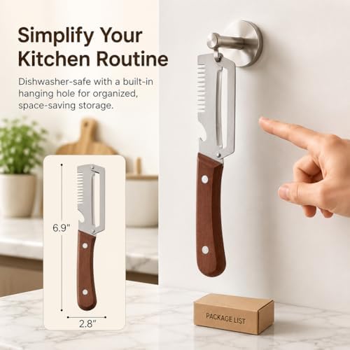 Julienne Peeler - Multi-Functional Vegetable Peeler, 2.5mm (0.1") Thickened 420 Stainless Steel with Glide-Path Zero-Pressure Cutting & Bottle Opener For Fruit Veggie Peeler (A)