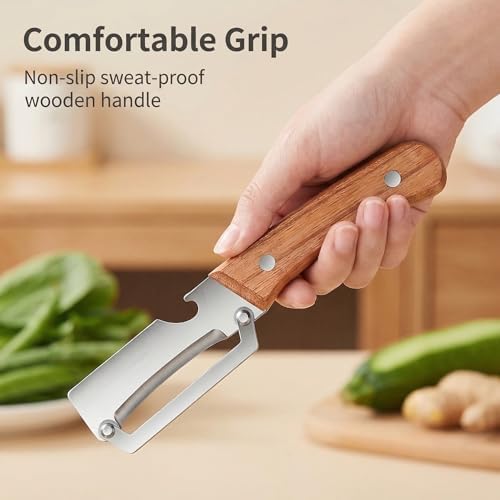 Multi-Functional Vegetable Peeler for Kitchen, New Ultra-Sharp Stainless Steel Blade with Wooden Handle and Bottle Opener, For Fruits and vegetables (3 Pcs)