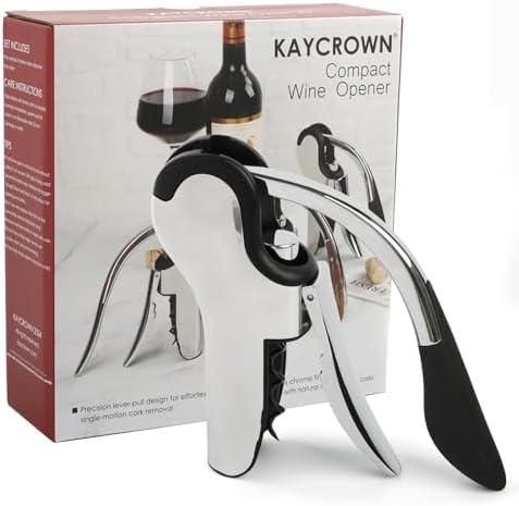 KAYCROWN Stainless Steel Wine Bottle Opener, Vertical Lever Corkscrew with Built-in Foil Cutter Design, Manual Handheld Corkscrew with Ergonomic Lever Pump