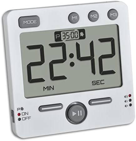 TFA Dostmann 99HOURS 38.2049.02 Digital Timer and Stopwatch 38.2049.02 3 Volume Kitchen Timer Magentic with LED Warning Light Memory Function White (L) 79 x (W) 21.5 (44) x (H) 79 mm