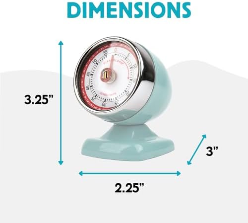 Kikkerland Vintage Streamline Timer – Retro Decor for Home & Kitchen – Windup Timekeeper in Blue