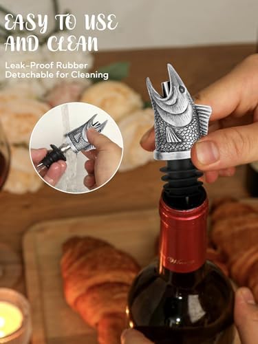 Animal Wine Pourer Spout, Drip Free Bottle Pourer & Stopper for Wine and Liquor Bottles, Funny Gift for Men, Dad, Hostess and Housewarming, Bar Cart Accessory for Holiday Party Decor, Multiple Animal