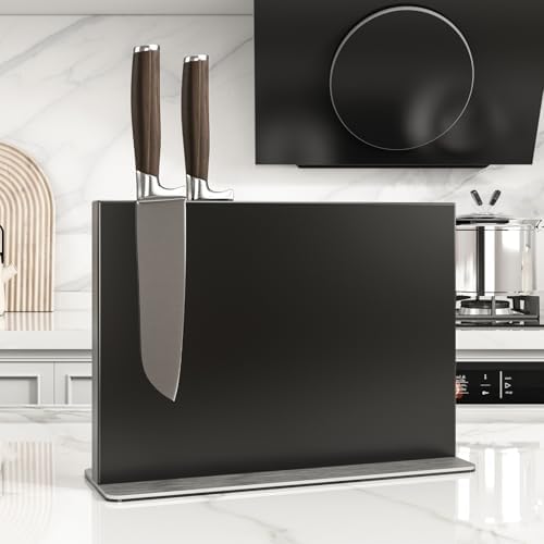 THMINS Black Magnetic Knife Holder, Stainless Steel Countertop Knife Block