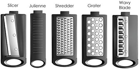 Multi Grater Kitchen Mandoline | Multi Functional Fruit & Vegetable Slicer with 5 Adjustable Stainless Steel Blades Crinkle Waffle Cutter Julienne Slicer with Safety Holder Rail Guide
