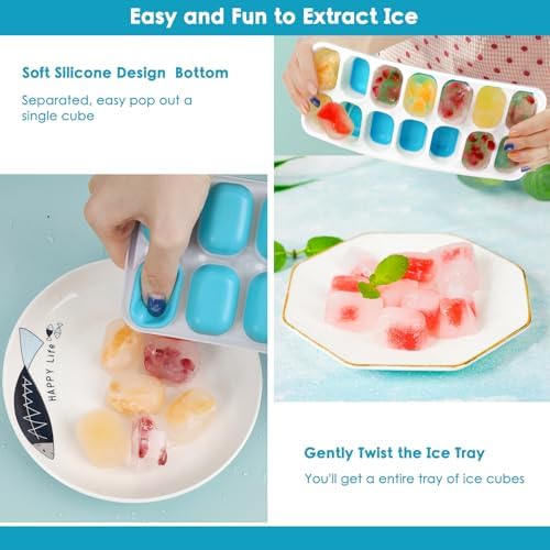 Ice Cube Trays 4 Pack, 56 PCS Ice Cube Trays for Freezer, Plastic & Silicone Ice Cube Mold, LFGD Certified & BPA Free, Stackable Ice Trays with Spill-Resistant Removable Lid for Whiskey, Beer, Coffee