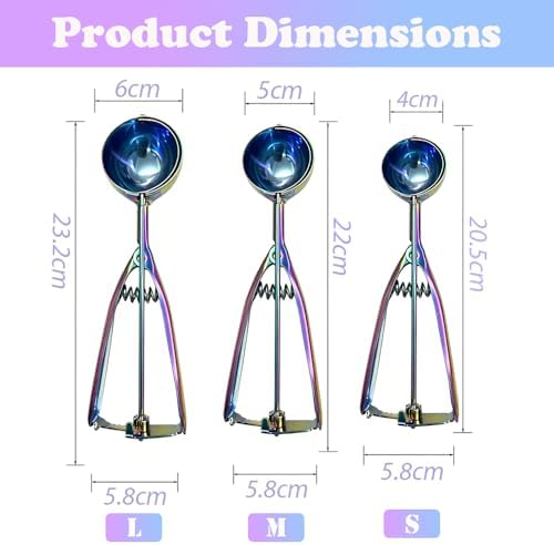Ice Cream Scoop with Trigger Release, 304 Stainless Steel Cookie Scoops for Baking & Food Prep, Easy to Clean Dishwasher Safe Scooper for Ice Cream, Cookie Dough, Fruit and Meatballs（Colorful L)