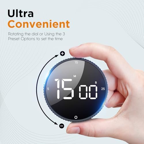 Digital Kitchen Timer - Magnetic Countdown Count Up Clock with Large LED Display, 5/15/25 Min Presets, 3 Volume Levels, Rotary Dial for Cooking, Productivity, Classroom, Fitness (2, Black)