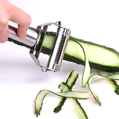 4 in1 Stainless Steel Dual Blade Vegetable Peeler - Commercial Grade Julienne Cutter, Slicer, Shredder, Scraper - Fruit, Potatoes, Carrot, Cucumber - Kitchen, Home Staple - Perfect Housewarming Gift