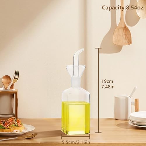 Olive Oil bottle, Olive Oil Dispenser, Olive Oil Vinegar Cruet, Cooking Wine Cotainer Salad Dressing Glass Oil Bottle, Vinaigrette Oil Dispenser for Kitchen or BBQ(8.5 oz)