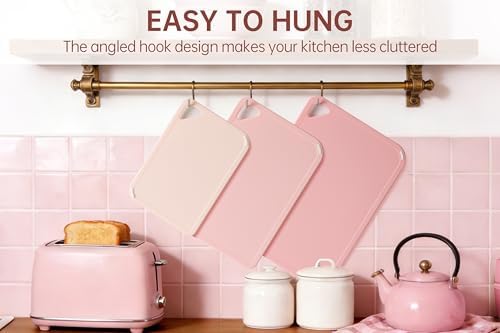 THETCHRY Plastic Cutting Board Set of 3, Pink Cutting Board for Kitchen