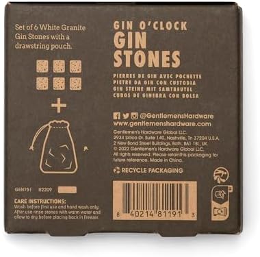 Gentlemen's Hardware Cube-Shaped Gin Stones, Granite, White, Set of 6