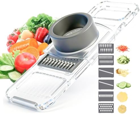 ZKIRON Mandoline Slicer for Kitchen, 6-in-1 Multifunctional Handheld Vegetable Cutter with Transparent Body & Safety Guard, Potato Slicer Cucumber Julienne Shredder, Compact Salad Prep Gadget