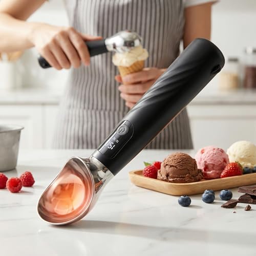 Heated Ice Cream Scoop, Rechargeable Electric Scooper USB-C Gelato(Black)