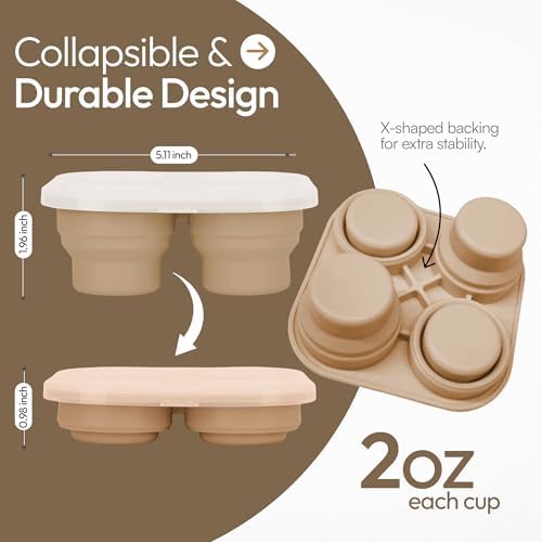 Silicone Freezer Tray with Lid - Stackable 2 oz Large Ice Cube Molds for Homemade Purees, Egg Bites, Broth Food Storage - Dishwasher Safe - CARAMEL
